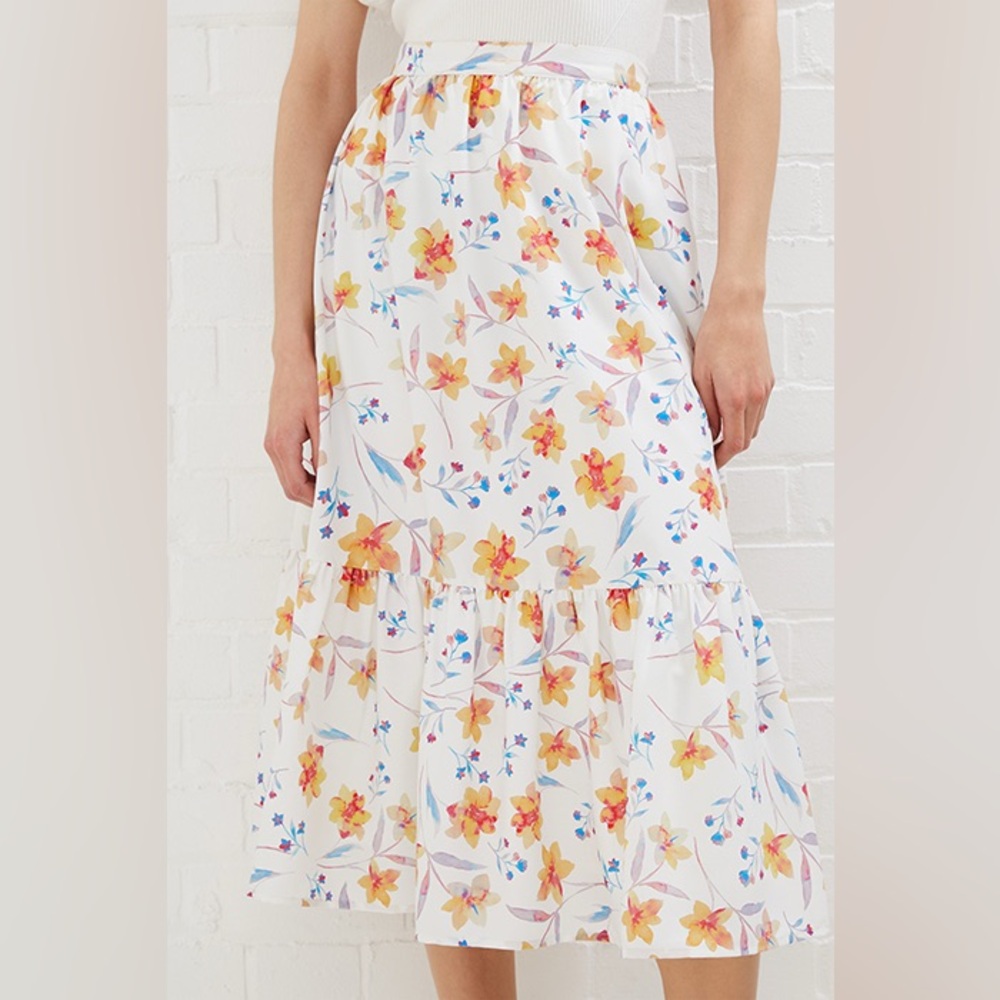 French Connection Camille Midi Skirt NWT Summer White Size 16